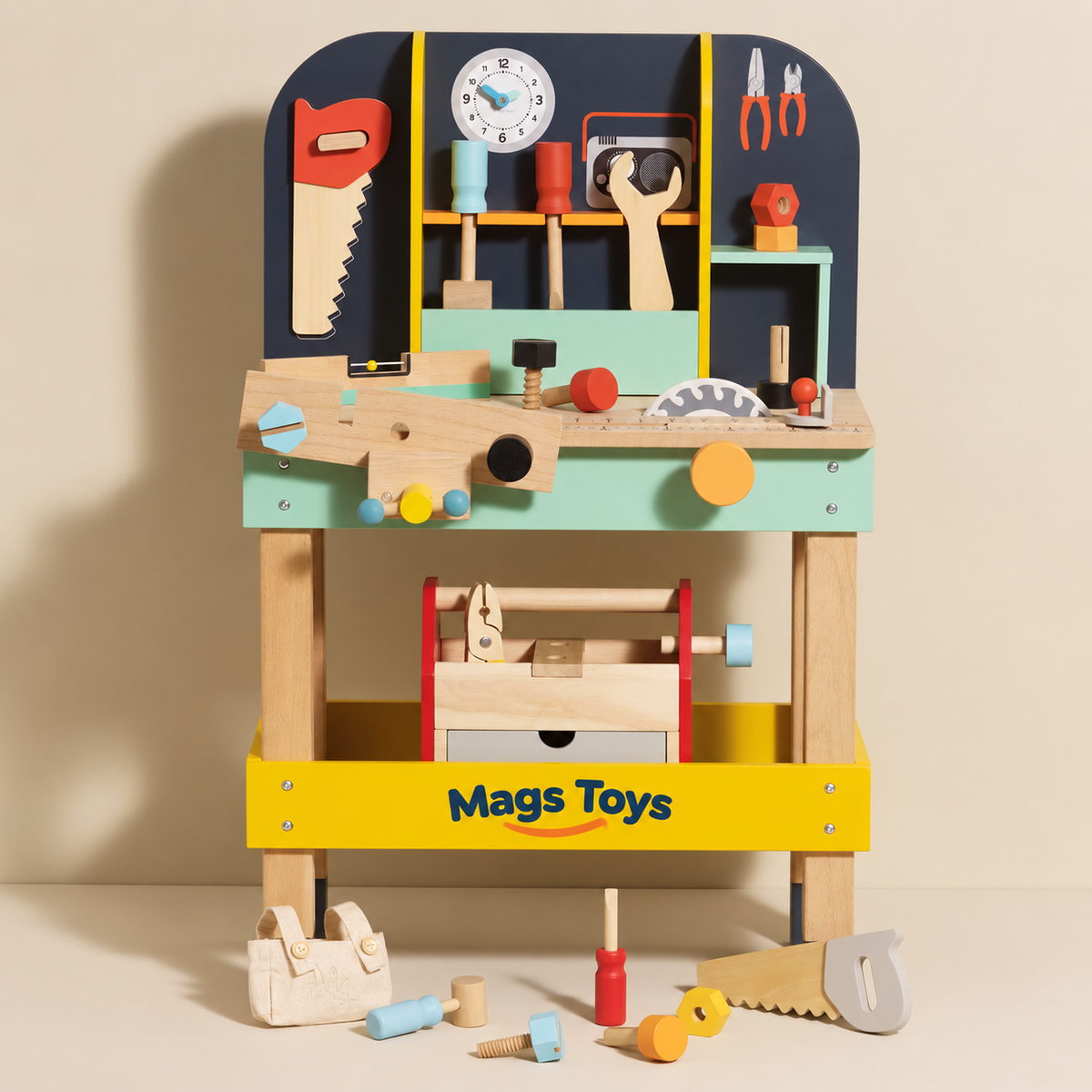 Mags Toys Wooden Kids Workbench Tool Set – Pretend Play Workshop