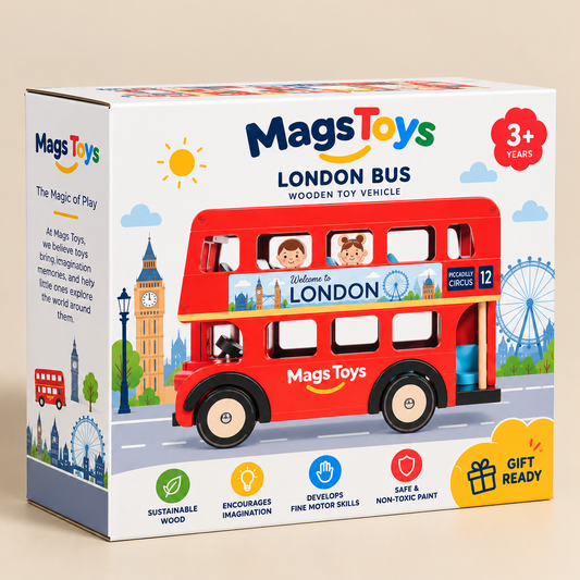Mags Toys Wooden London Bus – Double-Decker Toy Vehicle